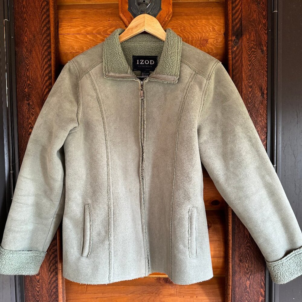 Suede & Sherpa Sage Green Vintage Fall Jacket from IZOD size L